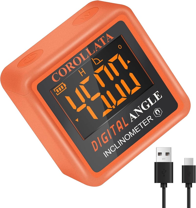 COROLLATA Mini Digital Angle Finder Gauge - Magnetic Torpedo Level Tool with LCD Display Precision Protractor for Table Saw, Miter，Pipes, Inclinometer Pocket Wood Working Measuring - Image 1